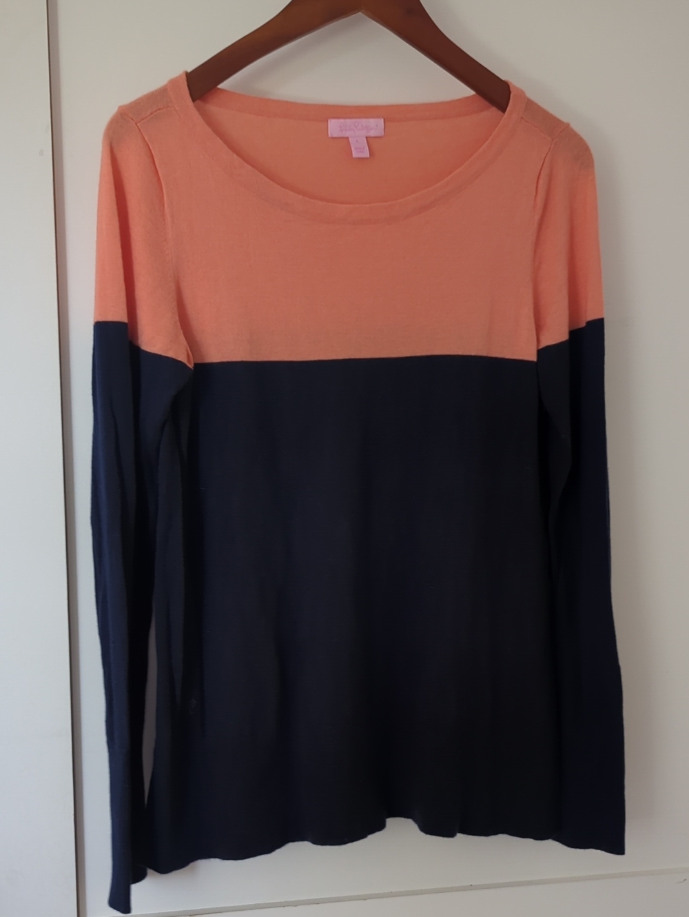 Lilly Pulitzer Scoop Neck Light Sweater - Coral and Navy